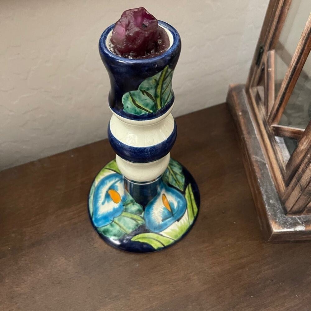 Talavera Mexican art pottery candleholder 7-3/4” cally Lily